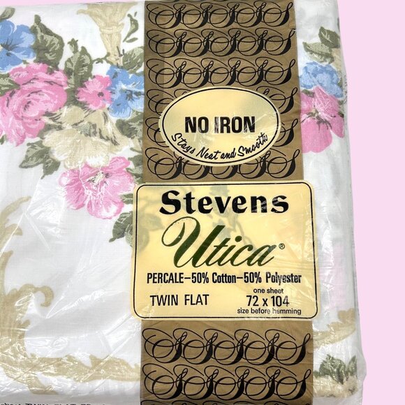 NIP Vintage Stevens Utica Canterbury Twin Flat Sheet Floral Print No Iron - Picture 2 of 3